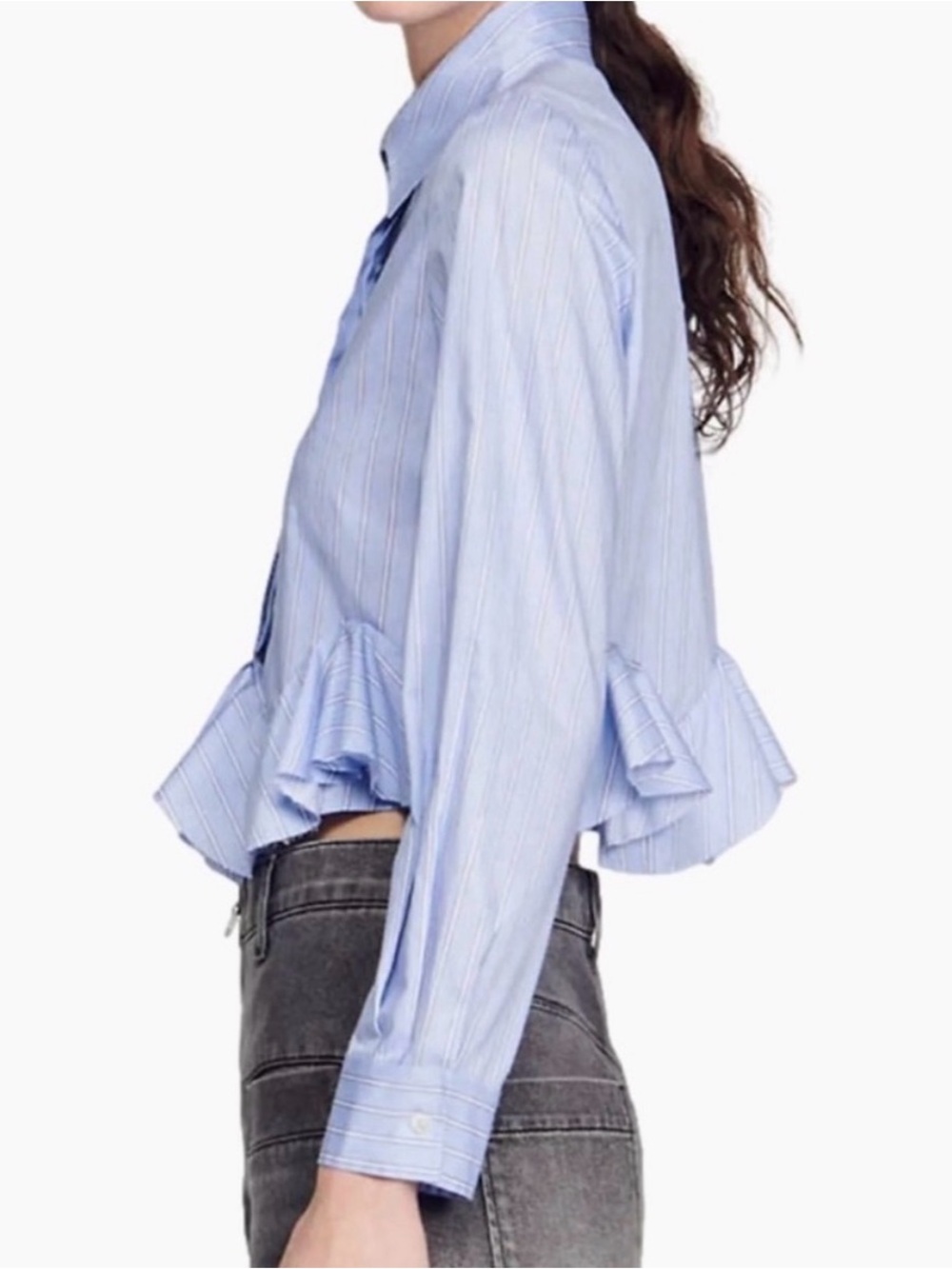SANDRO Estela Ruffled Button Front Shirt - Picture 3 of 6